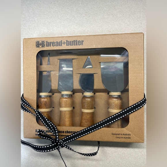 B+B Bread+Butter Acacia Wood 4 Piece Cheese Tool Set - Picture 2 of 5